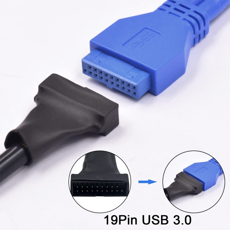 USB 2.0 9-poliges Motherboard Buchse zu USB 3.0 19-poliges Gehäuse Stecker Adapterkabel, Länge: 15cm, 9-polige Buchse zu 19-poligem Stecker