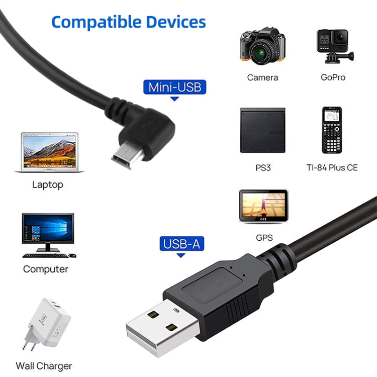 90 Grad Mini USB Stecker zu USB 2.0 AM Adapterkabel, Länge: 25cm, rechtwinkliger Mini USB