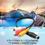 4-Pin S-Video TV auf Cinch-Konverter AV-Buchsenkabeladapter, Länge: 20 cm, S-Video auf AV 3RCA-Buchse