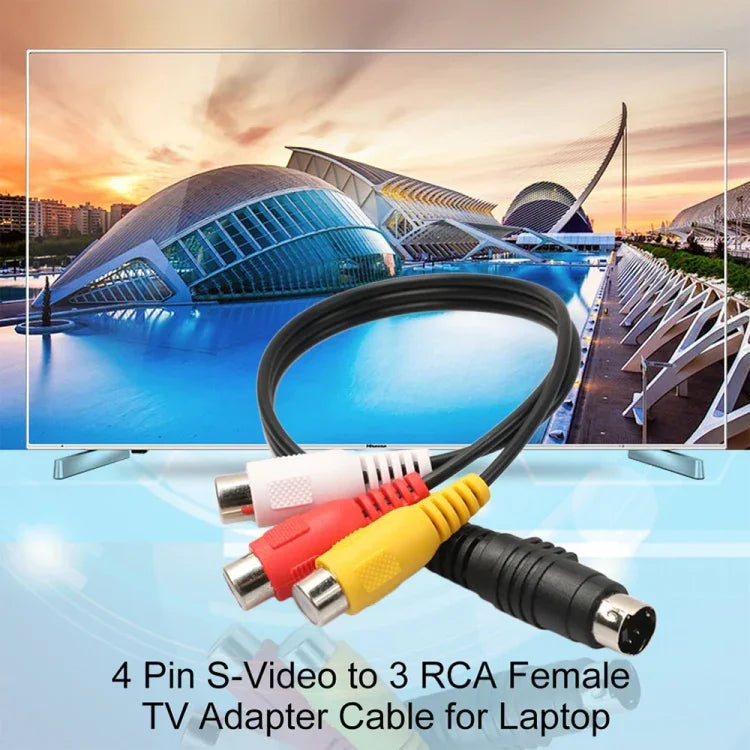 4-Pin S-Video TV auf Cinch-Konverter AV-Buchsenkabeladapter, Länge: 20 cm, S-Video auf AV 3RCA-Buchse