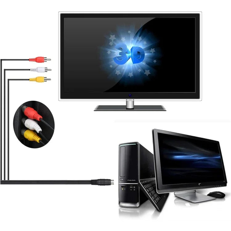 4-poliges S-Video auf 3 Cinch AV TV Stecker Konverterkabel, Länge: 1,5 m, S-Video auf AV 3 Cinch Stecker