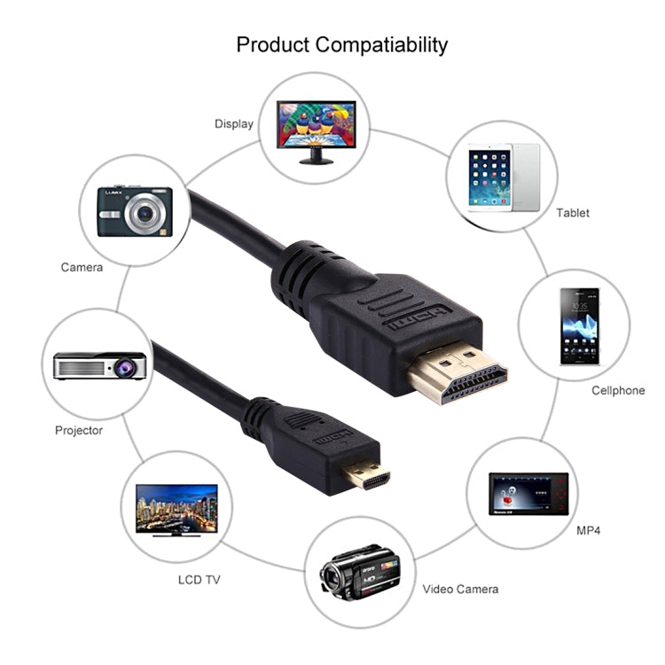 1,5m Micro HDMI zu HDMI 19-Pin Kabel, Version 1.4, unterstützt 3D, HDMI Stecker, unterstützt 3D, Länge: 1,5m
