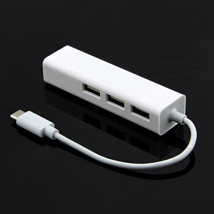 Type-C auf 3 x USB und RJ45 Multifunktionsadapter, Länge: 13cm, 3 USB-Ports + RJ45