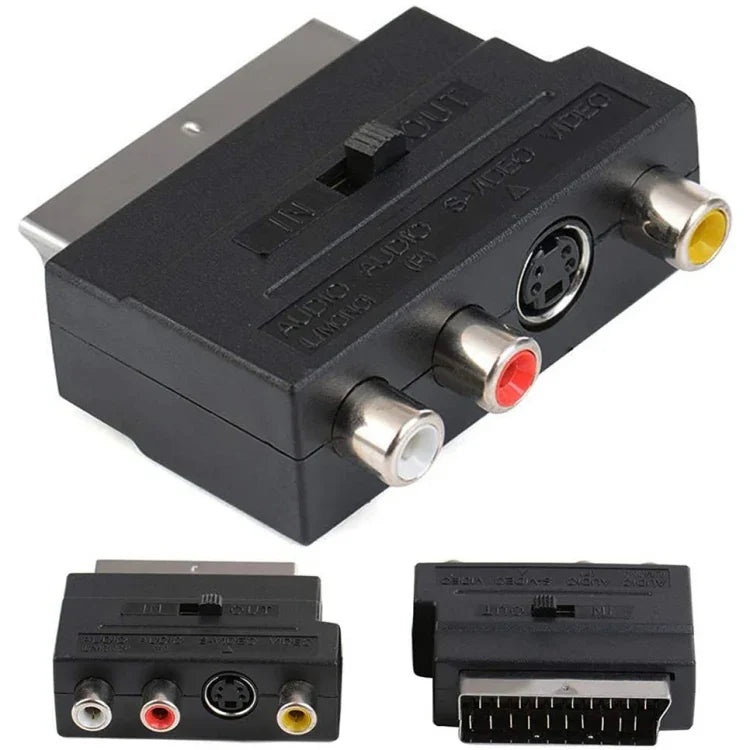 Scart Stecker auf Buchse mit Composite AV + S-Video Buchsen, AV + S-Video Goldbuchse