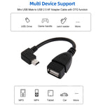 90 Grad Mini USB Männlich auf USB 2.0 AF Adapterkabel mit OTG-Funktion, Länge: 13cm, Rechtwinklig Mini USB, 13cm