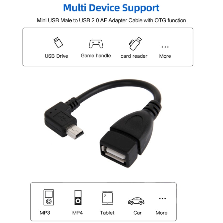 90 Grad Mini USB Männlich auf USB 2.0 AF Adapterkabel mit OTG-Funktion, Länge: 13cm, Rechtwinklig Mini USB, 13cm