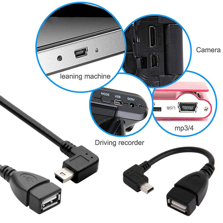 90 Grad Mini USB Männlich auf USB 2.0 AF Adapterkabel mit OTG-Funktion, Länge: 13cm, Rechtwinklig Mini USB, 13cm