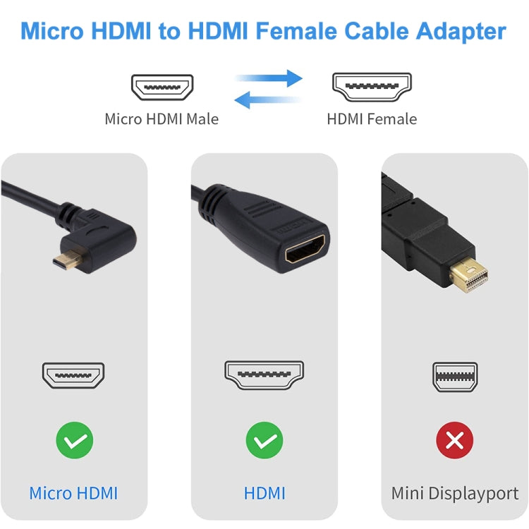 17cm 90 Grad Micro HDMI Rechts-zu HDMI Buchse Kabeladapter, rechter Winkel, Länge: 17cm