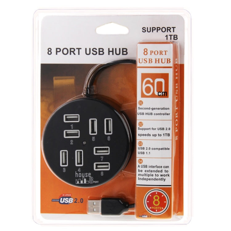 High-Speed 8-Port USB 2.0 tragbarer runder Hub, Länge: 60cm, runder 8-Port USB 2.0 Hub Multiport-Splitter Erweiterungsadapter für Laptop Notebook PC, unterstützt 1TB mobile HDD, rund (weiß), rund (schwarz)