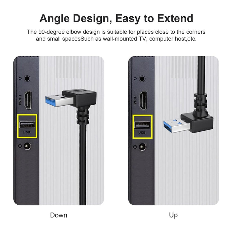 USB 3.0 Abgewinkeltes 90-Grad Verlängerungskabel Stecker zu Buchse Adapterkabel, Länge: 15cm, abgewinkelter AM zu AF, Länge: 15cm