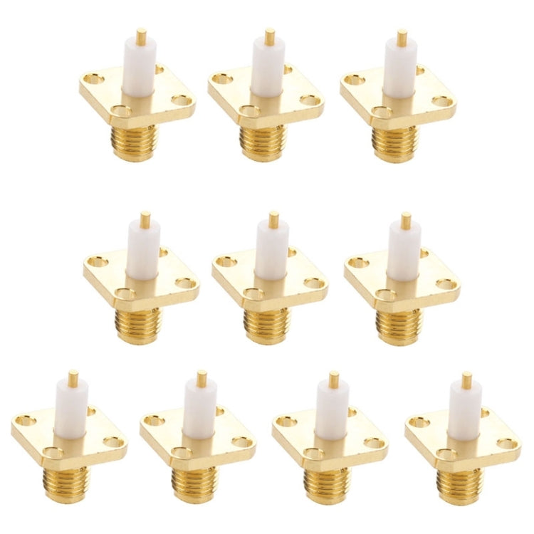 10 Stück vergoldeter SMA Weiblich 4-Loch Chassis Panel Montage verlängerter Dielektrikum Löten Anschlussadapter, SMA Weiblich 4-Loch