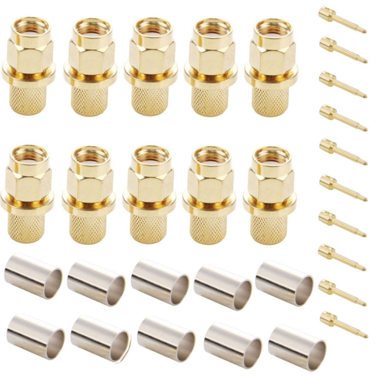 10 Stück vergoldeter SMA Männlich Stecker Crimp RF Anschlussadapter für RG58 / RG142 / LMR195 Kabel, SMA Männlich Stecker