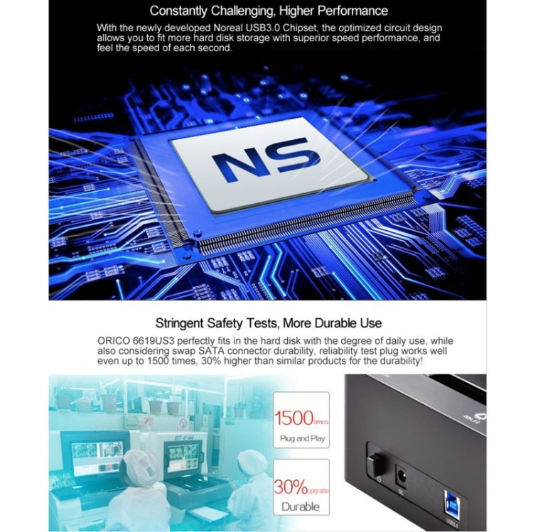 ORICO 6619US3 5Gbps Super Speed USB 3.0 zu SATA Festplatten-Dockingstation für 2,5 Zoll / 3,5 Zoll Festplatte, 6619US3