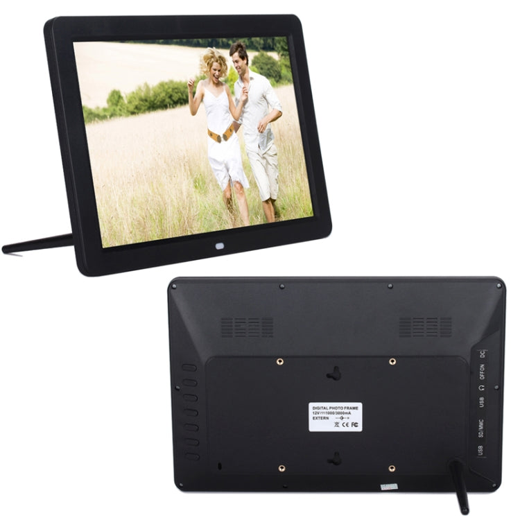 12,0 Zoll LED-Display Multimedia-Digitaler Bilderrahmen mit Halter / Musik- & Film-Player / Fernbedienungsfunktion, unterstützt USB / SD, integrierter Stereo-Lautsprecher, 12,0 Zoll