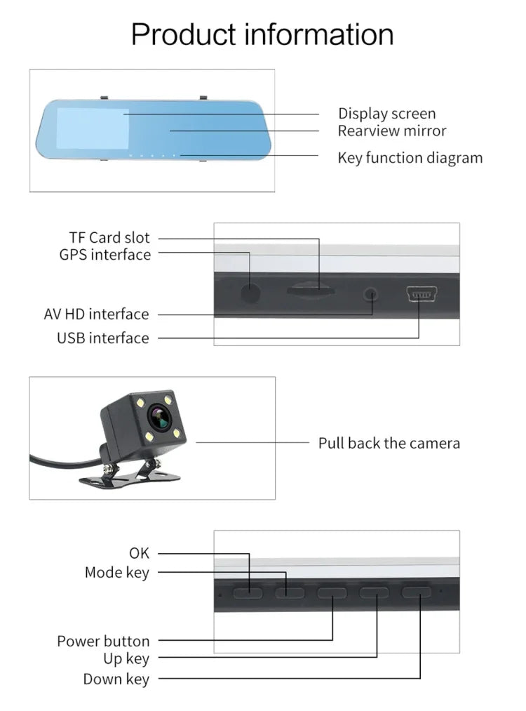 Full HD 1080P 4,3 Zoll Bildschirm Dual-Kamera Fahrzeug-DVR, 140 Grad Weitwinkel-Ansicht, unterstützt Nachtsicht / Parküberwachung / Loop-Aufnahme / Bewegungserkennung / G-Sensor / TF-Karte, 4,3 Zoll