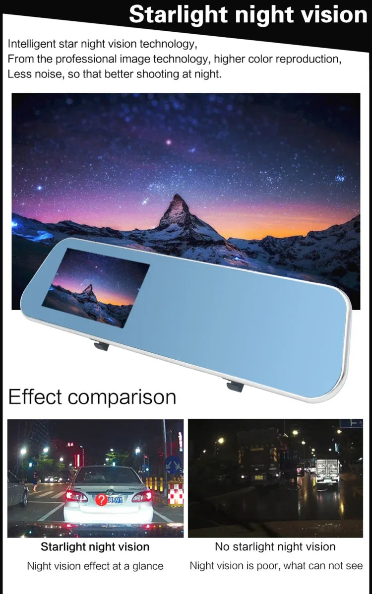 Full HD 1080P 4,3 Zoll Bildschirm Dual-Kamera Fahrzeug-DVR, 140 Grad Weitwinkel-Ansicht, unterstützt Nachtsicht / Parküberwachung / Loop-Aufnahme / Bewegungserkennung / G-Sensor / TF-Karte, 4,3 Zoll