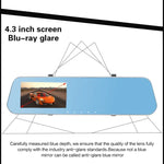 Full HD 1080P 4,3 Zoll Bildschirm Dual-Kamera Fahrzeug-DVR, 140 Grad Weitwinkel-Ansicht, unterstützt Nachtsicht / Parküberwachung / Loop-Aufnahme / Bewegungserkennung / G-Sensor / TF-Karte, 4,3 Zoll