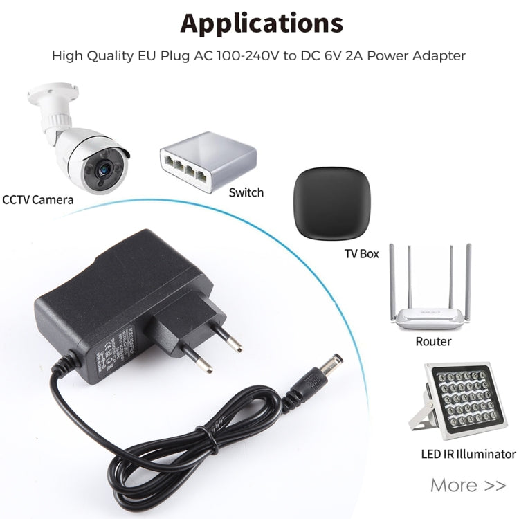 EU Stecker AC 100-240V zu DC 6V 2A Stromadapter, Spitzen: 5.5 x 2.1mm, Kabellänge: 1.1m, EU Stecker DC 6V 2A