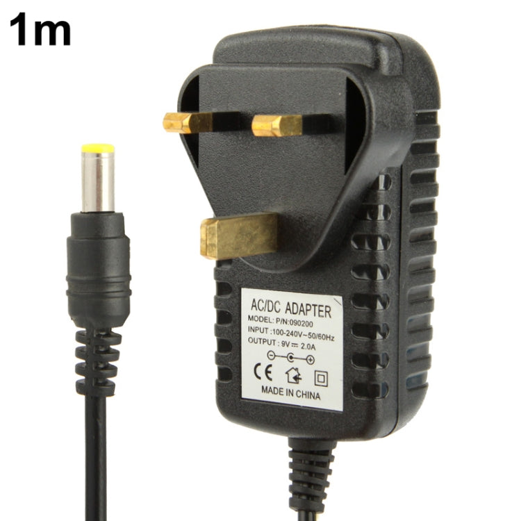 Hochwertiger UK Stecker AC 100-240V zu DC 9V 2A Stromadapter, Spitzen: 5.5 x 2.1mm, Kabellänge: 1m, UK Stecker DC 9V 2A