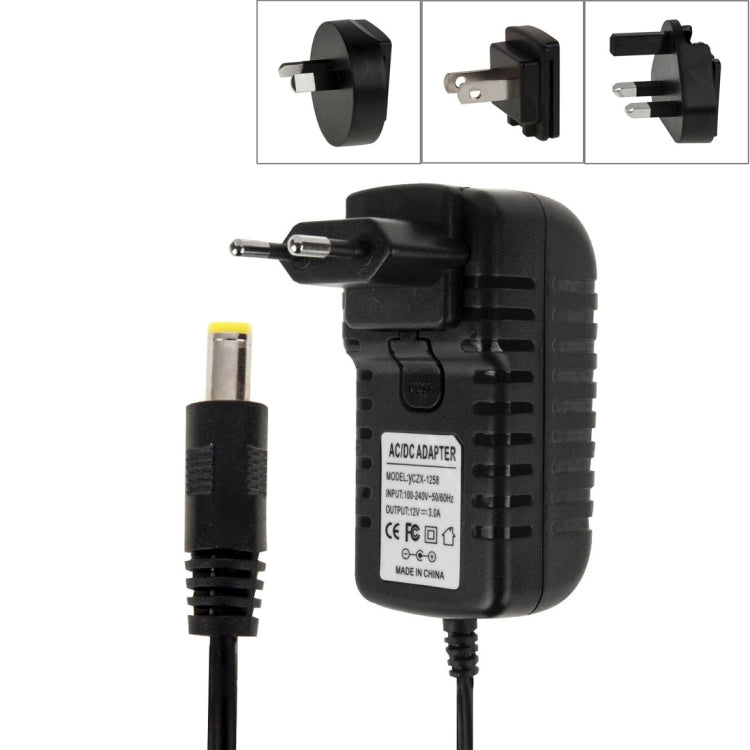4 in 1 EU-Stecker + US-Stecker + UK-Stecker + AU-Stecker AC 100-240V zu DC 12V 3A Netzadapter, Spitzen: 5,5 x 2,1mm, Kabellänge: ca. 1,2m, EU+US+UK+AU Stecker