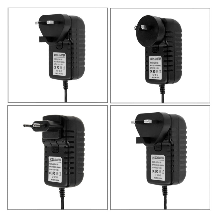 4 in 1 EU-Stecker + US-Stecker + UK-Stecker + AU-Stecker AC 100-240V zu DC 12V 3A Netzadapter, Spitzen: 5,5 x 2,1mm, Kabellänge: ca. 1,2m, EU+US+UK+AU Stecker