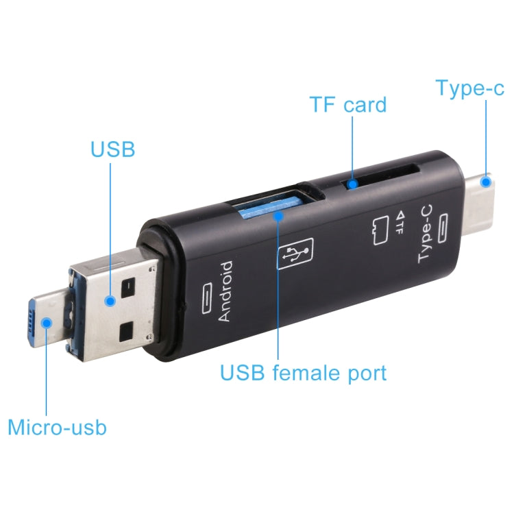 D-188 3-in-1 TF- & USB-zu-Micro-USB- & Typ-C-Kartenleser-OTG-Adapter