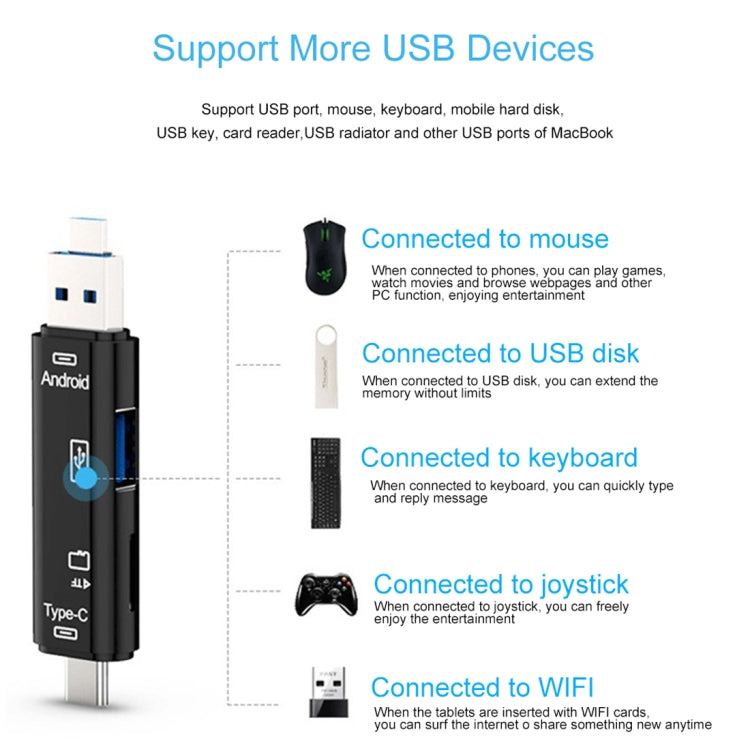 D-188 3-in-1 TF- & USB-zu-Micro-USB- & Typ-C-Kartenleser-OTG-Adapter