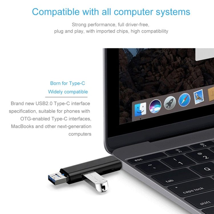 D-188 3-in-1 TF- & USB-zu-Micro-USB- & Typ-C-Kartenleser-OTG-Adapter