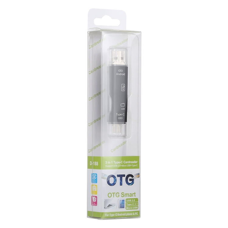 D-188 3-in-1 TF- & USB-zu-Micro-USB- & Typ-C-Kartenleser-OTG-Adapter