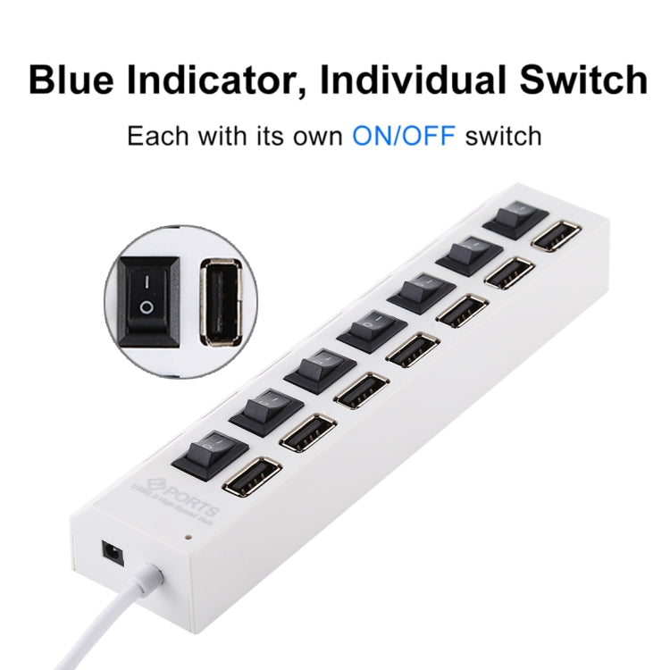 7 Ports USB-Hub 2.0 USB-Splitter Hochgeschwindigkeit 480Mbps mit EIN/AUS-Schalter / 7 LEDs, 7 Ports (Weiß), 7 Ports (Schwarz)