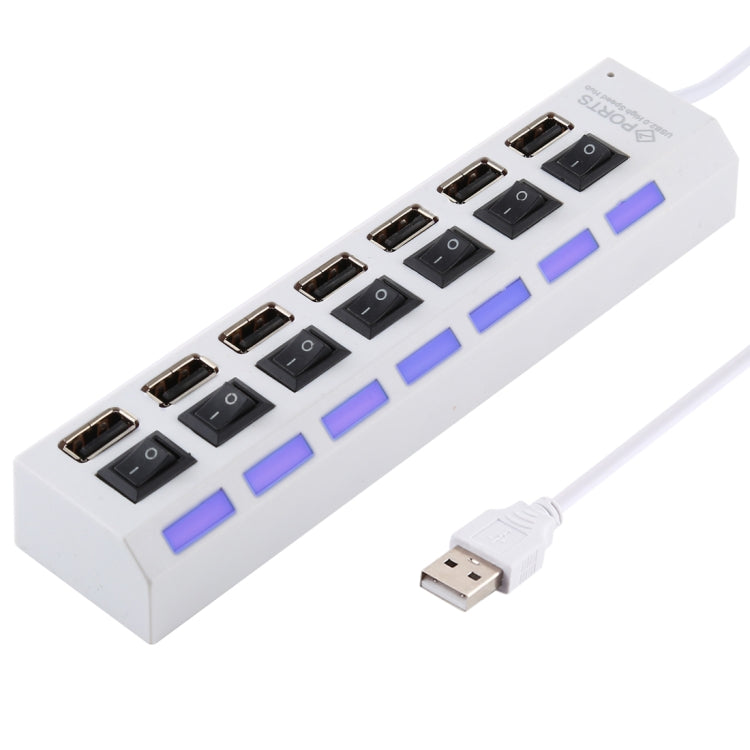 7 Ports USB-Hub 2.0 USB-Splitter Hochgeschwindigkeit 480Mbps mit EIN/AUS-Schalter / 7 LEDs, 7 Ports (Weiß), 7 Ports (Schwarz)