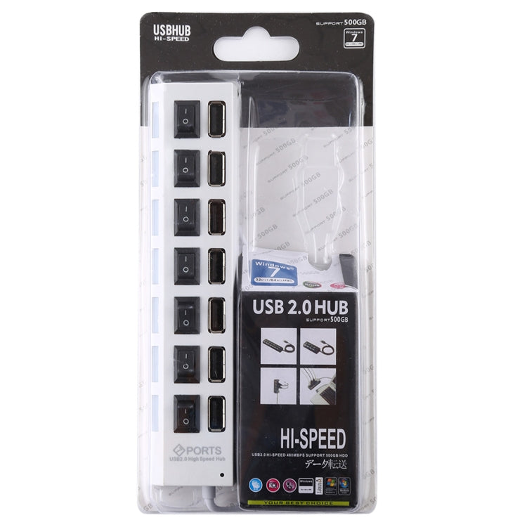 7 Ports USB-Hub 2.0 USB-Splitter Hochgeschwindigkeit 480Mbps mit EIN/AUS-Schalter / 7 LEDs, 7 Ports (Weiß), 7 Ports (Schwarz)