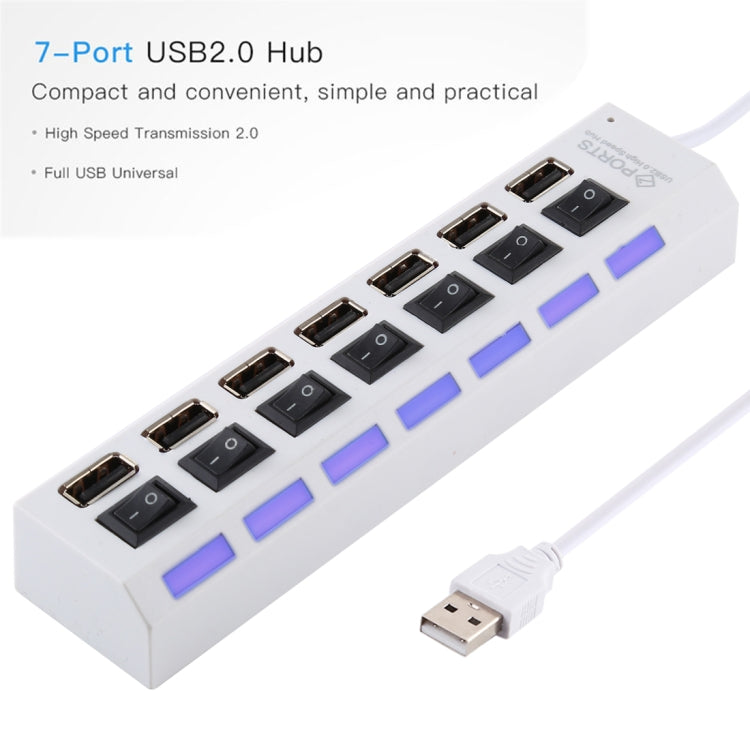 7 Ports USB-Hub 2.0 USB-Splitter Hochgeschwindigkeit 480Mbps mit EIN/AUS-Schalter / 7 LEDs, 7 Ports (Weiß), 7 Ports (Schwarz)