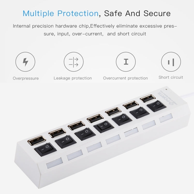 7 Ports USB-Hub 2.0 USB-Splitter Hochgeschwindigkeit 480Mbps mit EIN/AUS-Schalter / 7 LEDs, 7 Ports (Weiß), 7 Ports (Schwarz)