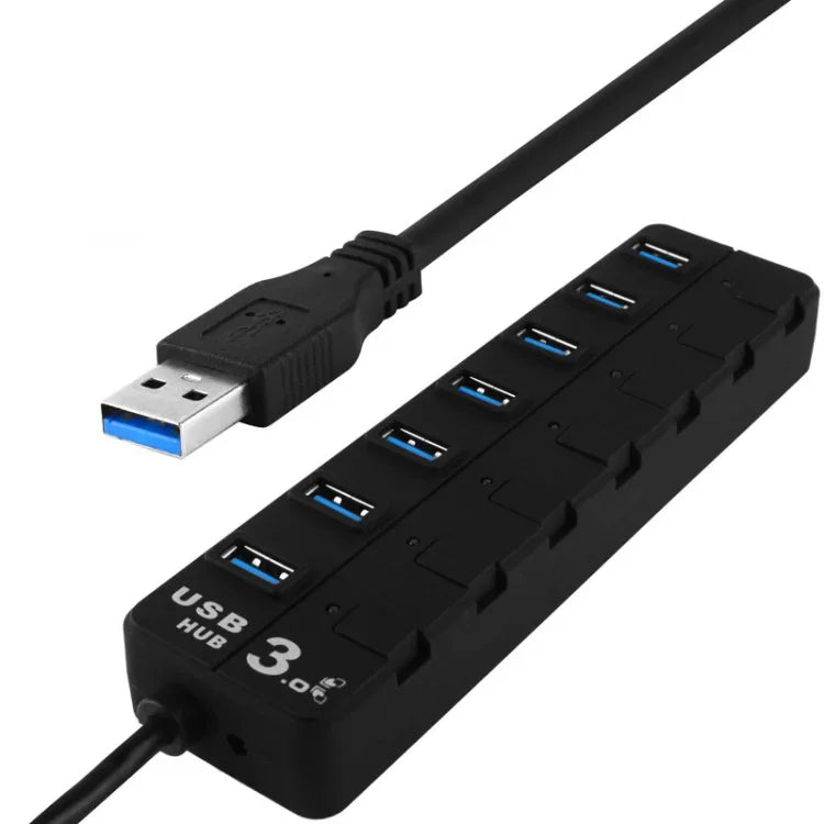 7-Port-USB-3.0-Hub mit einzelnen Schaltern für jeden Datenübertragungsport, 7 Ports (Schwarz)