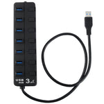 7-Port-USB-3.0-Hub mit einzelnen Schaltern für jeden Datenübertragungsport, 7 Ports (Schwarz)