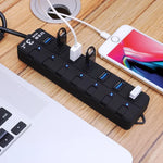 7-Port-USB-3.0-Hub mit einzelnen Schaltern für jeden Datenübertragungsport, 7 Ports (Schwarz)