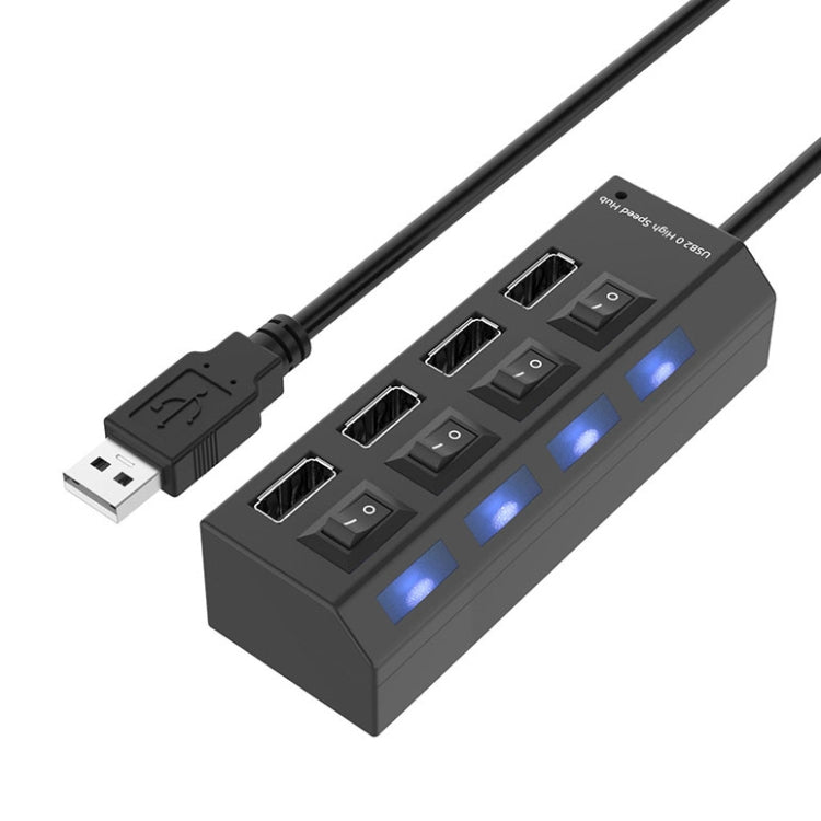 4 Ports USB-Hub 2.0 USB-Splitter Hochgeschwindigkeit 480Mbps mit EIN/AUS-Schalter, 4 LEDs, 4 Ports mit 4 LEDs (Schwarz)
