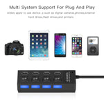 4 Ports USB-Hub 2.0 USB-Splitter Hochgeschwindigkeit 480Mbps mit EIN/AUS-Schalter, 4 LEDs, 4 Ports mit 4 LEDs (Schwarz)