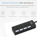 4 Ports USB-Hub 2.0 USB-Splitter Hochgeschwindigkeit 480Mbps mit EIN/AUS-Schalter, 4 LEDs, 4 Ports mit 4 LEDs (Schwarz)
