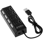 4 Ports USB-Hub 2.0 USB-Splitter Hochgeschwindigkeit 480Mbps mit EIN/AUS-Schalter, 4 LEDs, 4 Ports mit 4 LEDs (Schwarz)