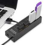 4 Ports USB-Hub 2.0 USB-Splitter Hochgeschwindigkeit 480Mbps mit EIN/AUS-Schalter, 4 LEDs, 4 Ports mit 4 LEDs (Schwarz)