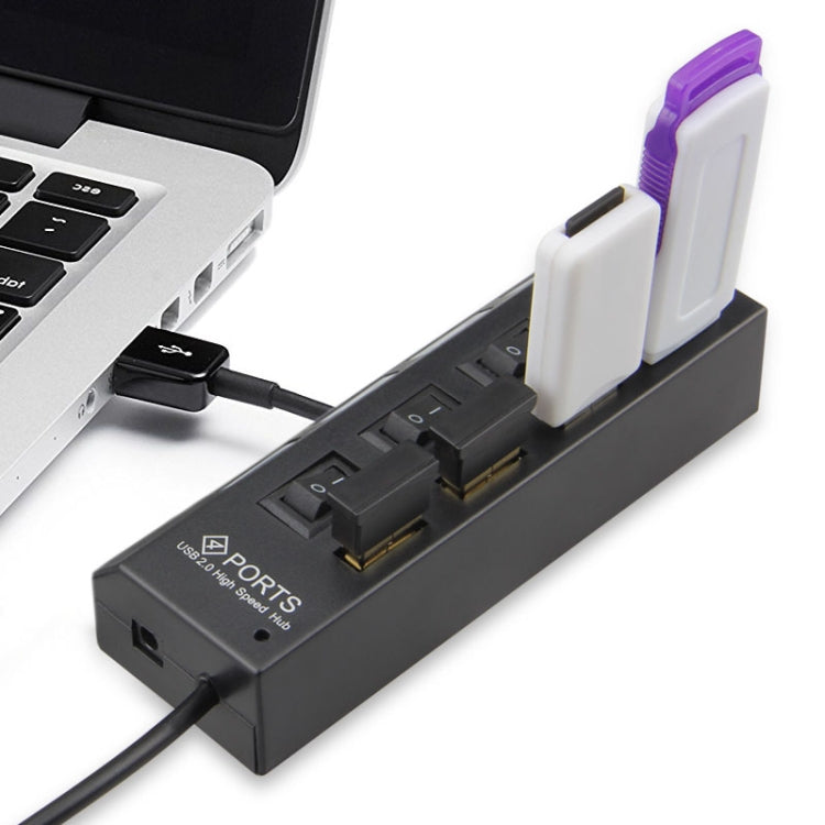 4 Ports USB-Hub 2.0 USB-Splitter Hochgeschwindigkeit 480Mbps mit EIN/AUS-Schalter, 4 LEDs, 4 Ports mit 4 LEDs (Schwarz)