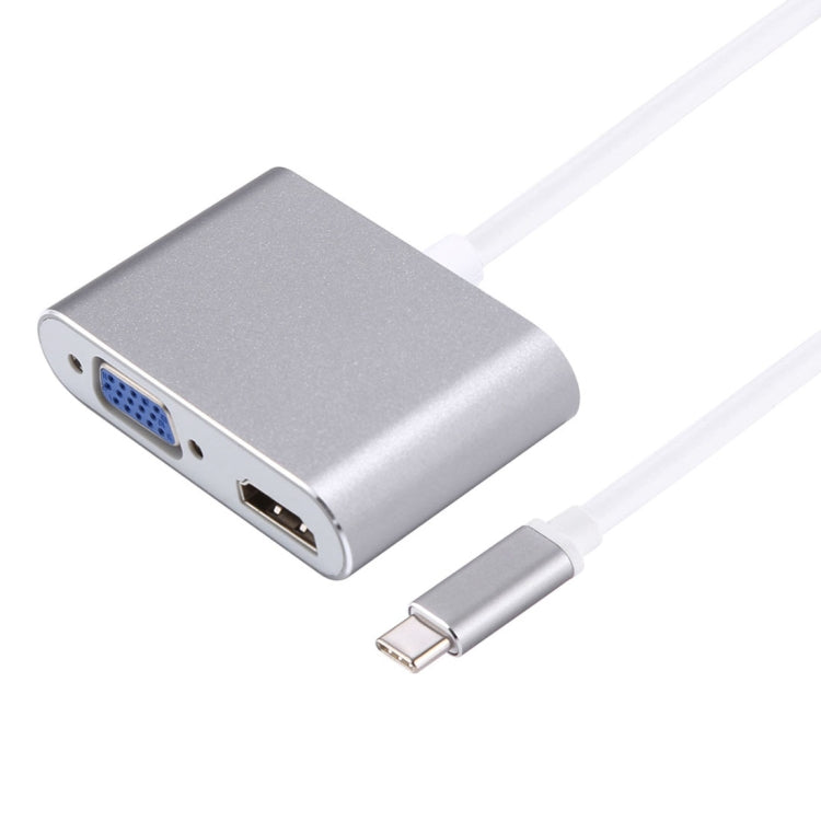 2 in 1 VGA- & HDMI-Weiblich-zu-USB-C / Type-C-Männlich Hub Splitter Adapter, VGA+HDMI