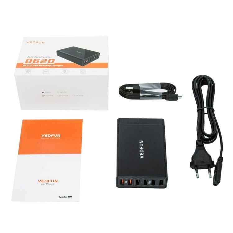 VEDFUN TurboCube D620 Sechs Anschlüsse Quick Charge 3.0 + SDDC Technologie USB-Ladegerät, EU/US/UK Stecker