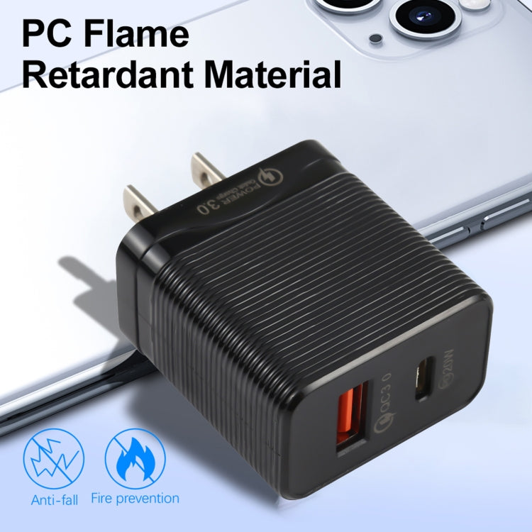 LZ-728 QC 3.0 USB + PD 20W USB-C / Type-C Fast Travel Charger, US Plug, US Plug