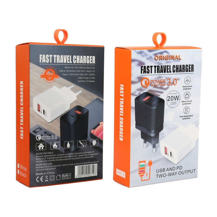 LZ-728 QC 3.0 USB + PD 20W USB-C / Type-C Schnellreise-Ladegerät, EU-Stecker