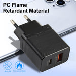 LZ-728 QC 3.0 USB + PD 20W USB-C / Type-C Schnellreise-Ladegerät, EU-Stecker