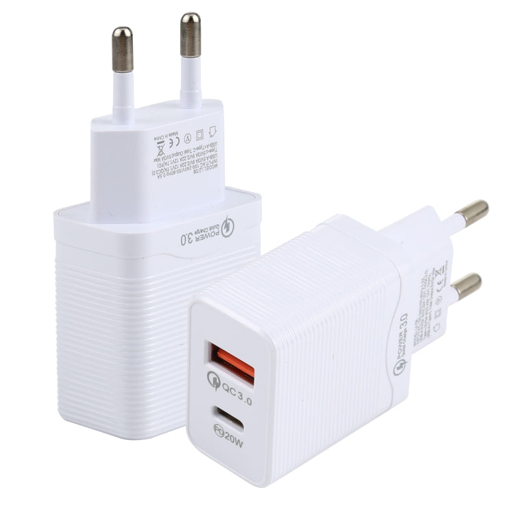 LZ-728 QC 3.0 USB + PD 20W USB-C / Type-C Schnellreise-Ladegerät, EU-Stecker