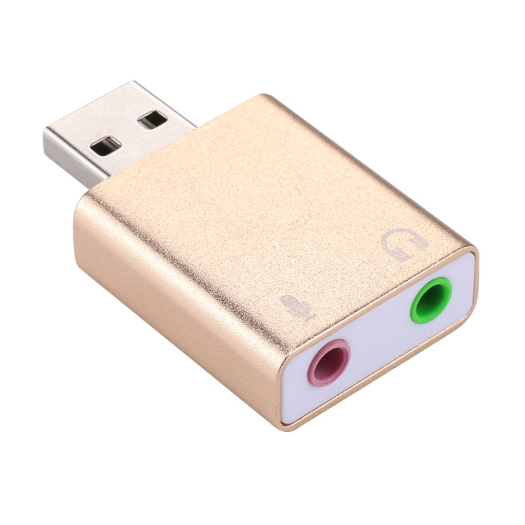 Aluminiumgehäuse 3,5mm Klinke externe USB-Soundkarte HIFI Magic Voice 7.1 Kanal Adapter Treiberfrei für Computer, Desktop, Lautsprecher, Headset, Mikrofon, Aluminium 7.1 Kanal Gold